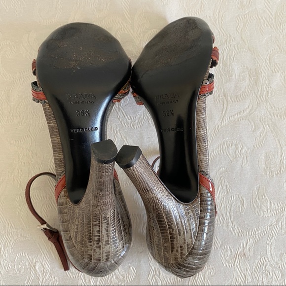 prada lizard scalloped trim cisscross sandals - Picture 10 of 11